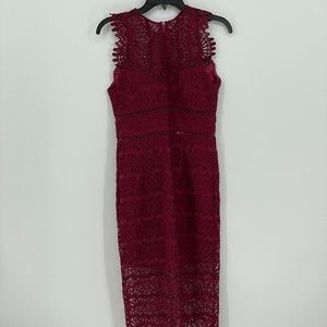 BARDOT Lily Lace maroon Fitted High Neck Sleeveless Dress